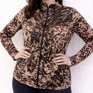 Traveler's collection Chic‎ Animal Print Zip-Up Jacket 3 16/18 XL